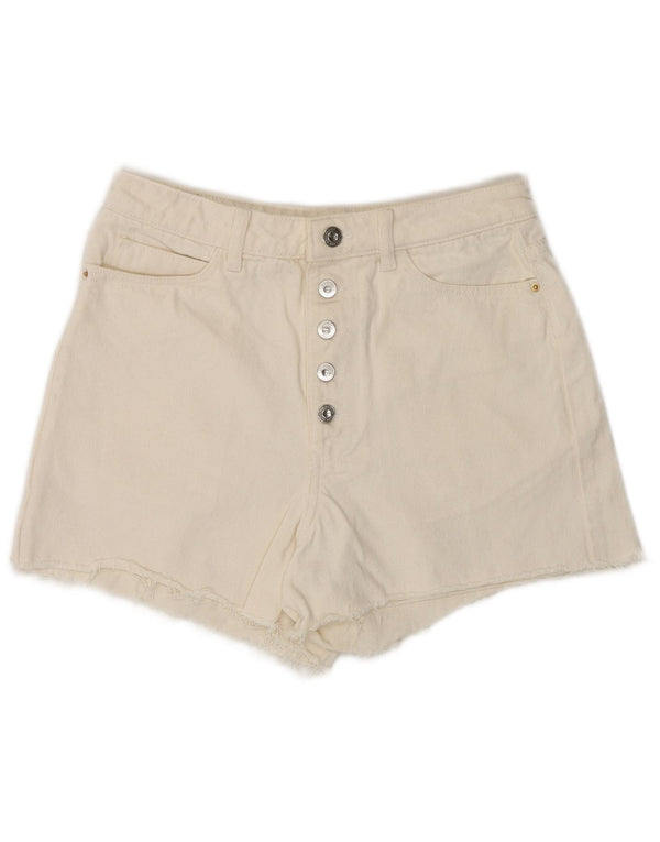 Zara Damen Denim-Hotpants mit hoher Taille, EU 36, XS, W26, gebrochene weiße Baumwolle