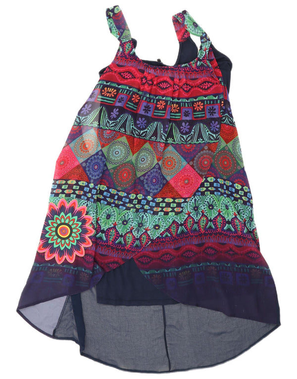 Desigual Damen Grafisches ärmelloses Sommerkleid EU 44 XL Marineblau Geometrisch