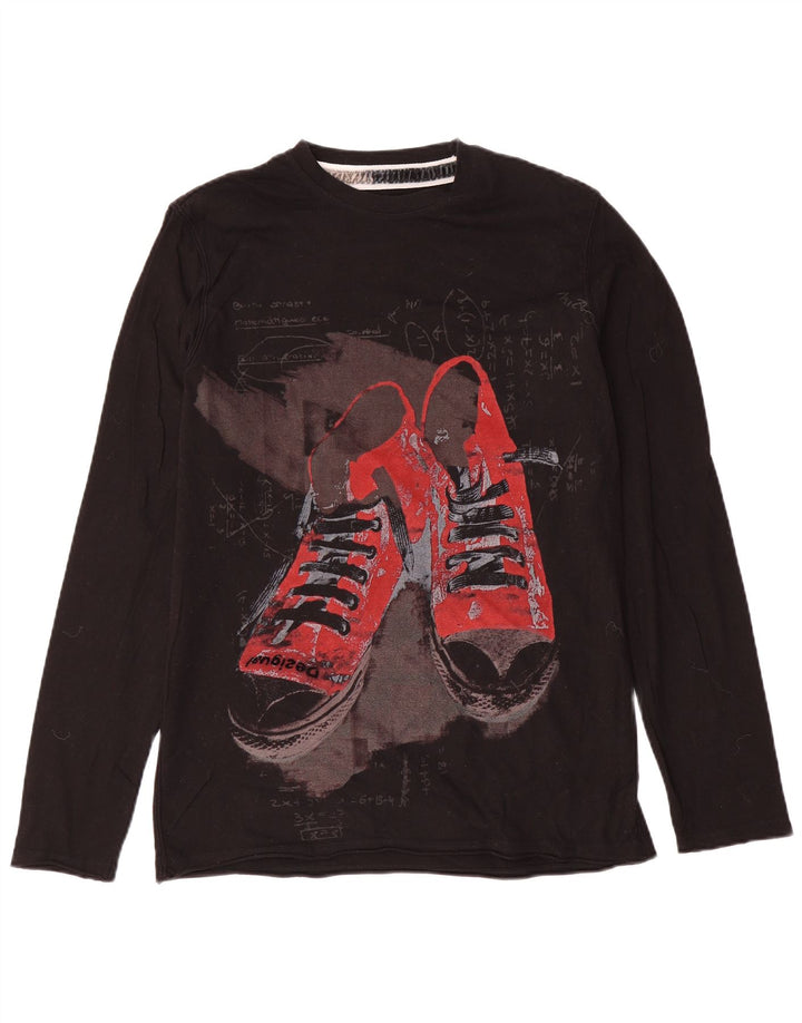 Desigual Herren Grafik-Oberteil, langärmelig, mittelschwarz, Baumwolle