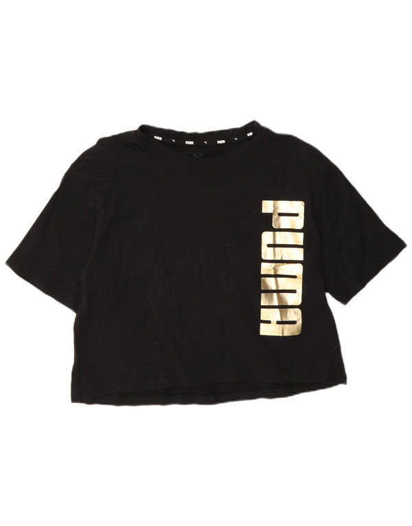 Puma Damen Crop Graphic T-Shirt Top UK 14 Medium Schwarz Baumwolle
