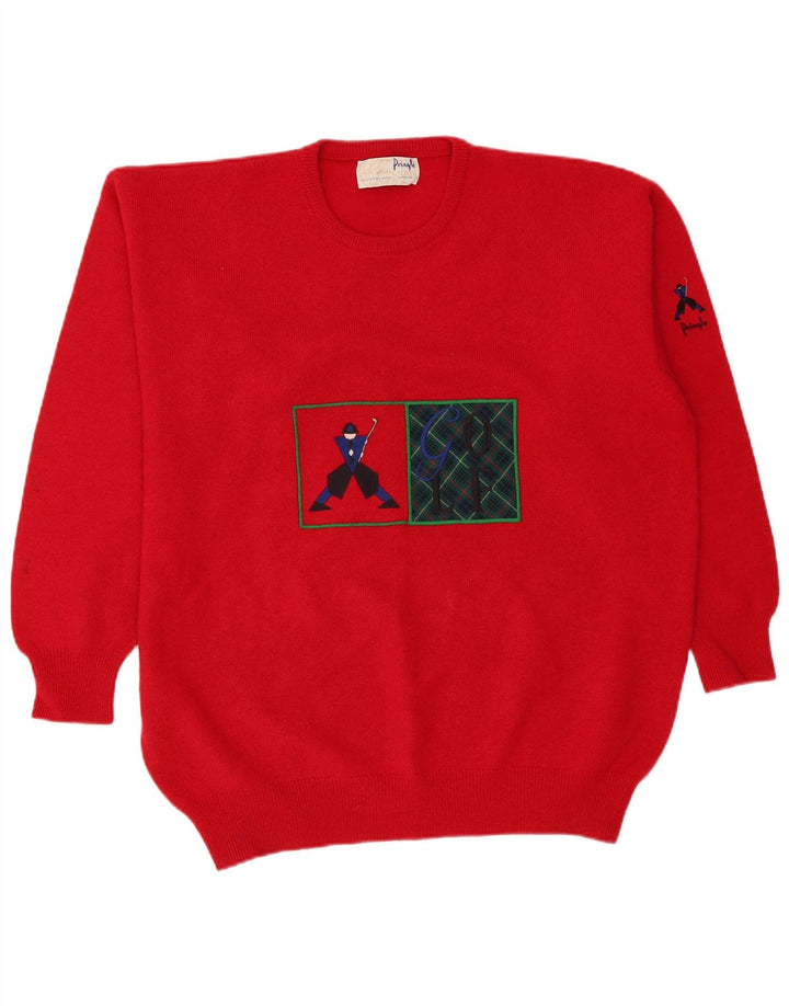 Pringle Herren-Pullover mit grafischem Rundhalsausschnitt, XL, rote Schurwolle