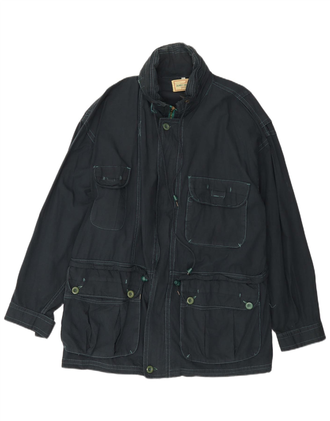JAMES DILLON Herren-Utility-Jacke mit Kapuze, UK 40, große marineblaue Baumwolle