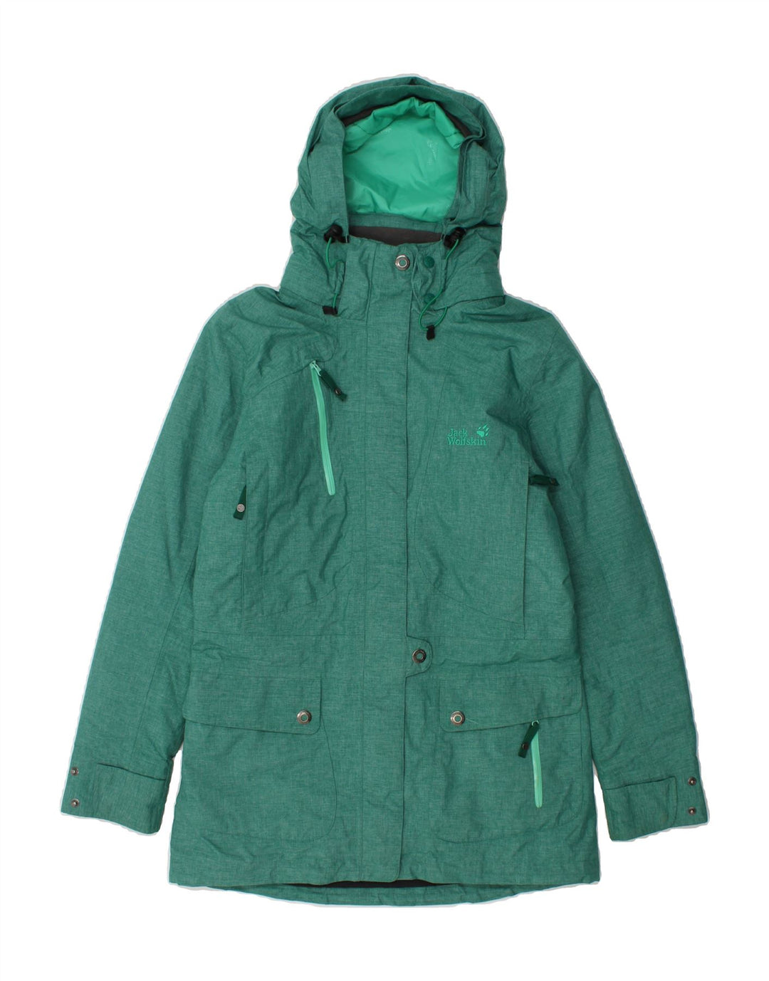 JACK WOLFSKIN Womens Hooded Padded Jacket UK 10 Small Green Polyester Vintage Jack Wolfskin and Second-Hand Jack Wolfskin from Messina Hembry 