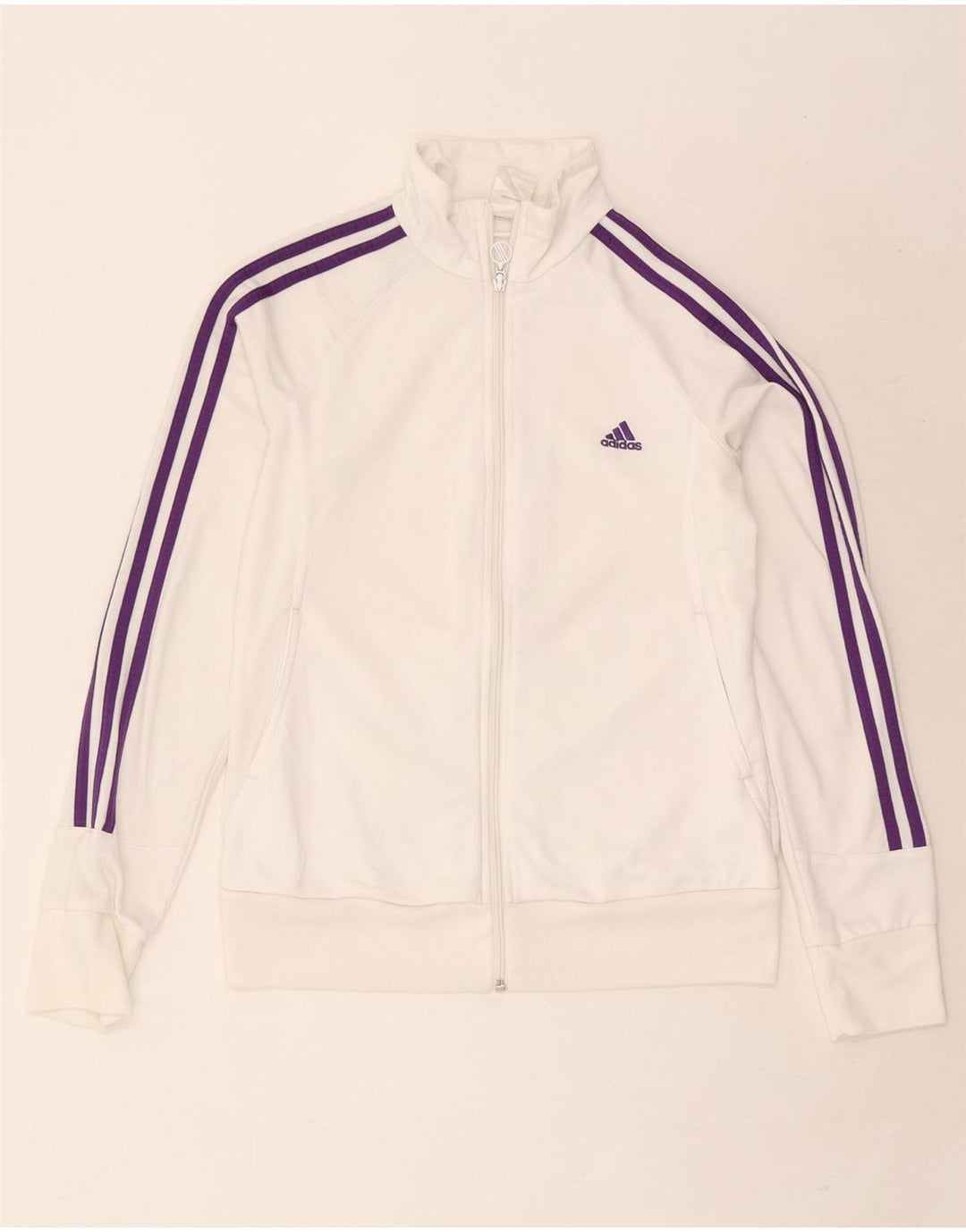 Adidas Damen Trainingsanzug Top Jacke UK 12/14 Mittelweißes Polyester