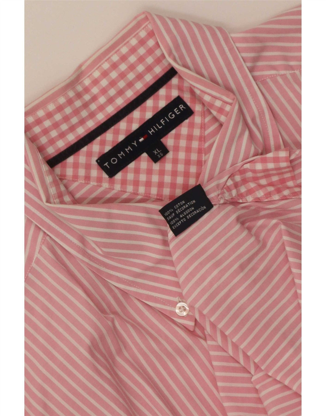 Tommy Hilfiger Herrenhemd XL rosa gestreift aus Baumwolle