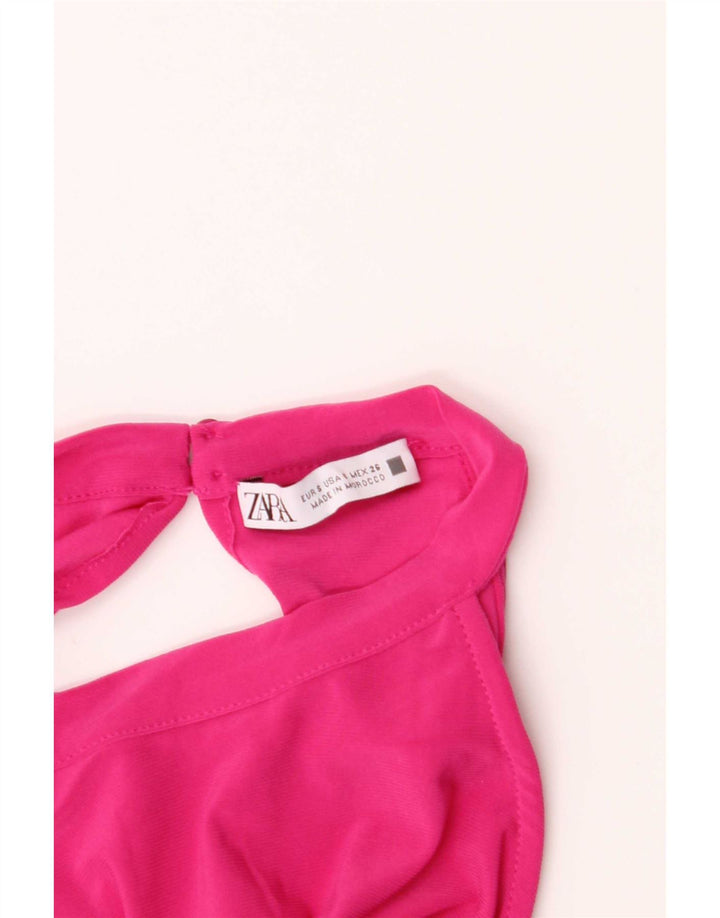 Zara Damen Crop Neckholder Top UK 8 Small Rosa Polyester