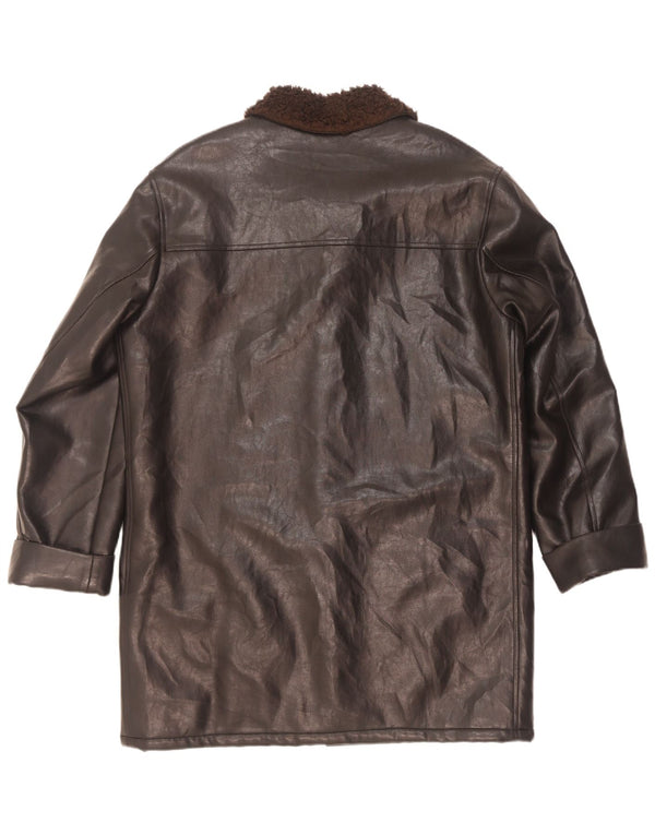 Vintage Herren Sherpa Kunstleder Mantel UK 42 XL Schwarz Micropolifil