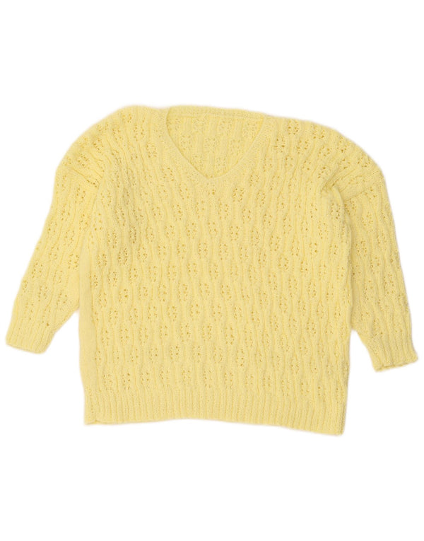 Vintage Damen 3/4 Ärmel V-Ausschnitt Pullover Pullover UK 16 Large Gelb