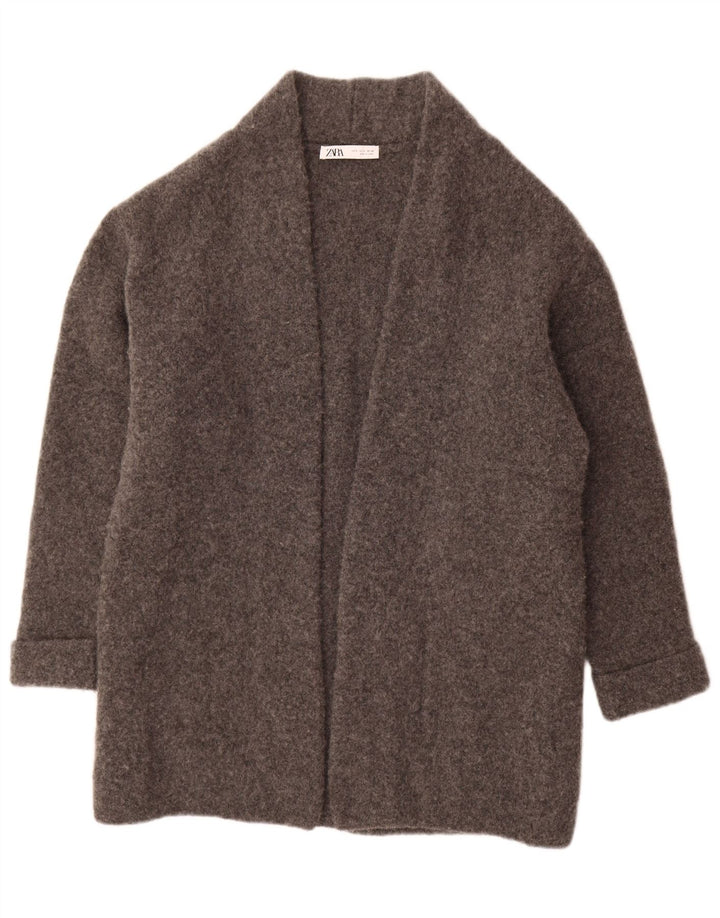 Zara Damen-Strickjacke, übergroß, lang geschnitten, offen, Gr. 10, Größe S, graue Wolle