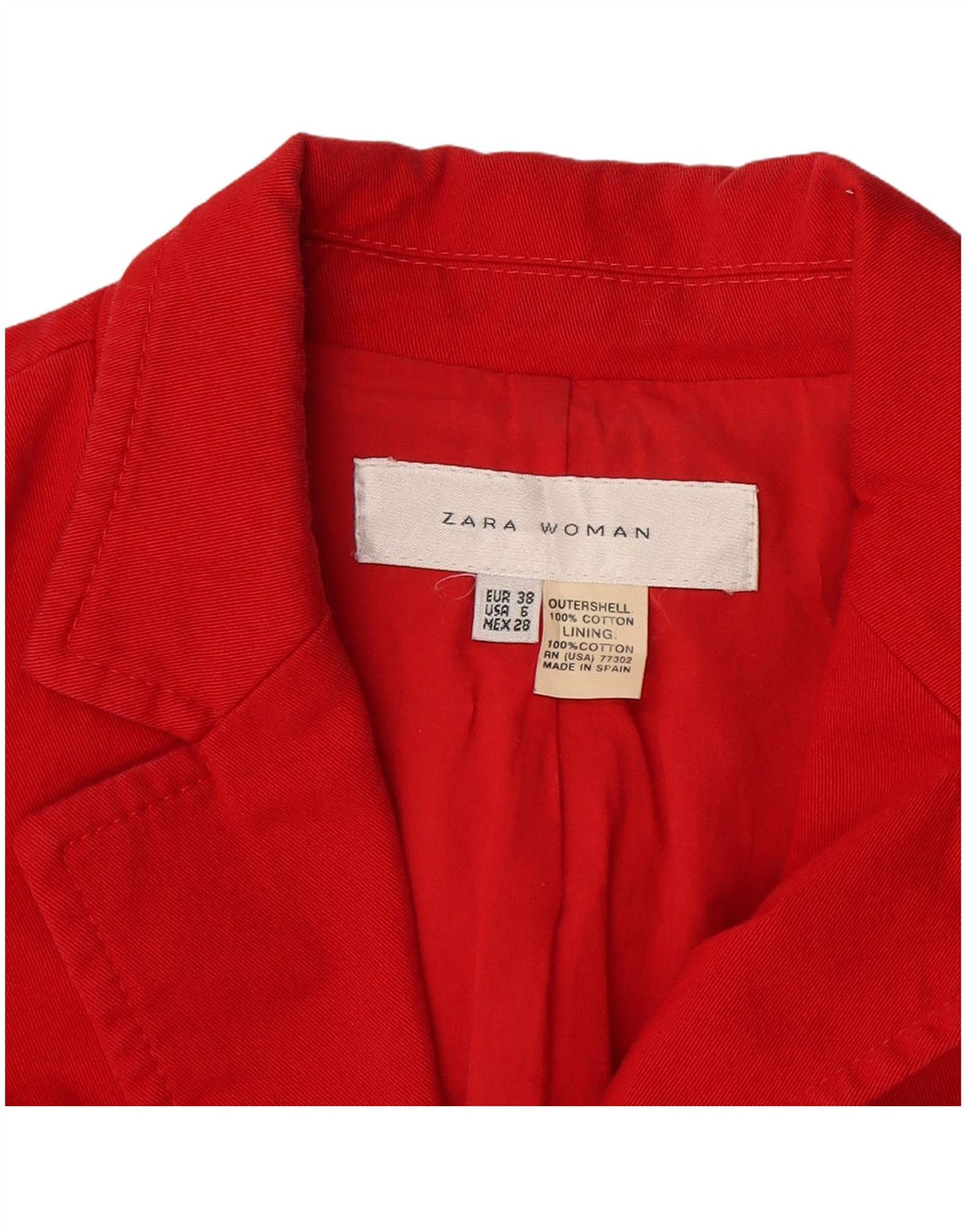 Zara Damen 2-Knopf-Blazer-Jacke, EU 38, kleine rote Baumwolle