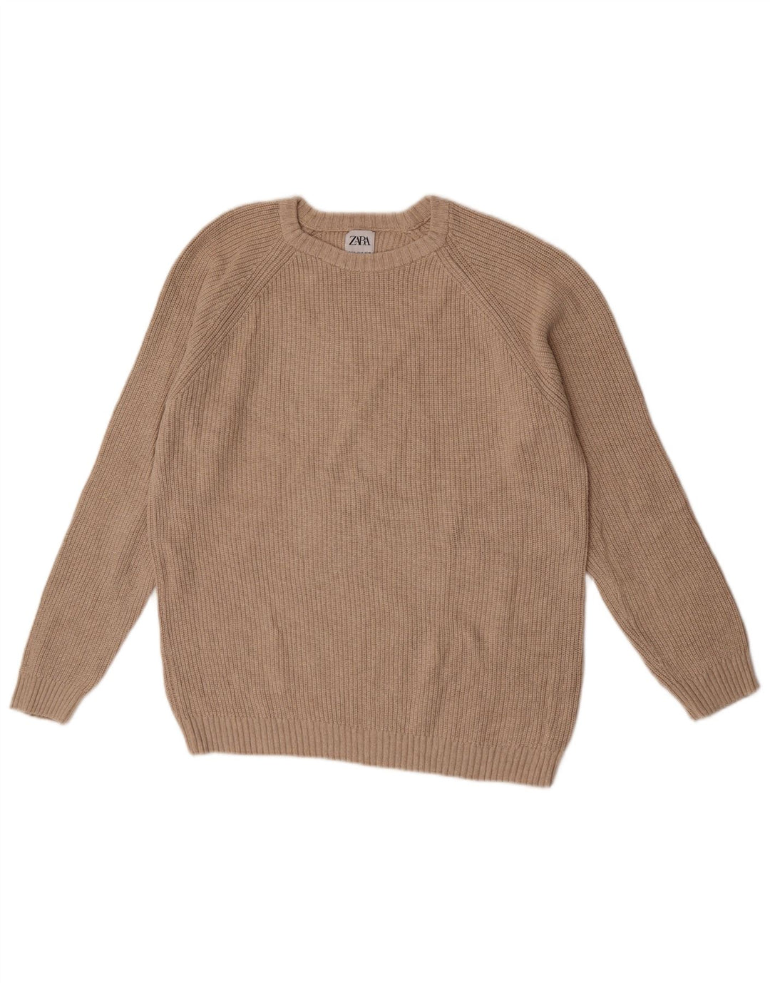 Zara Herren-Pullover mit Rundhalsausschnitt, mittelbeige Baumwolle