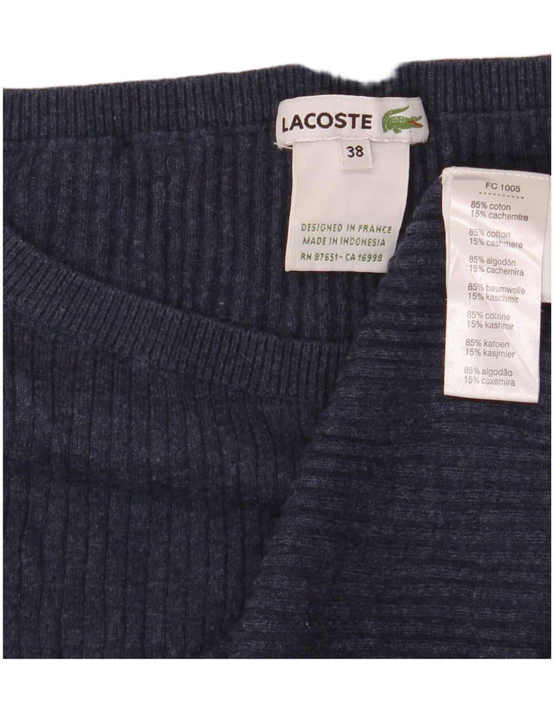 Lacoste Damen-Pullover mit 3/4-Ärmeln und U-Boot-Ausschnitt, Größe 38, mittleres Marineblau