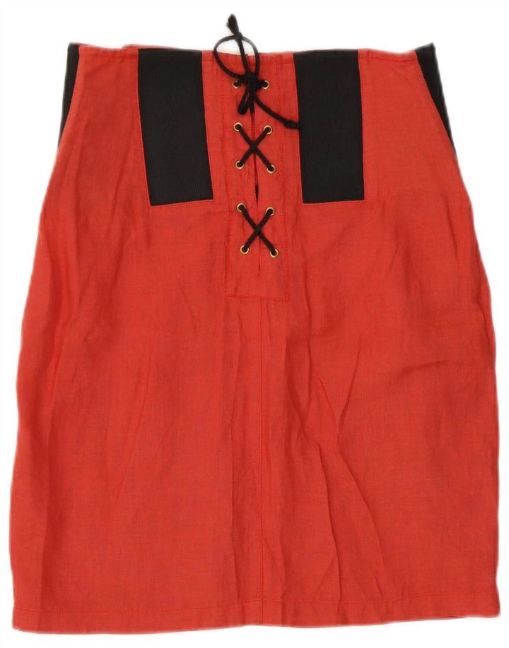 Vintage Damen 2-teiliges Rockset IT 44 Medium W26 Rotes Colourblock-Leinen