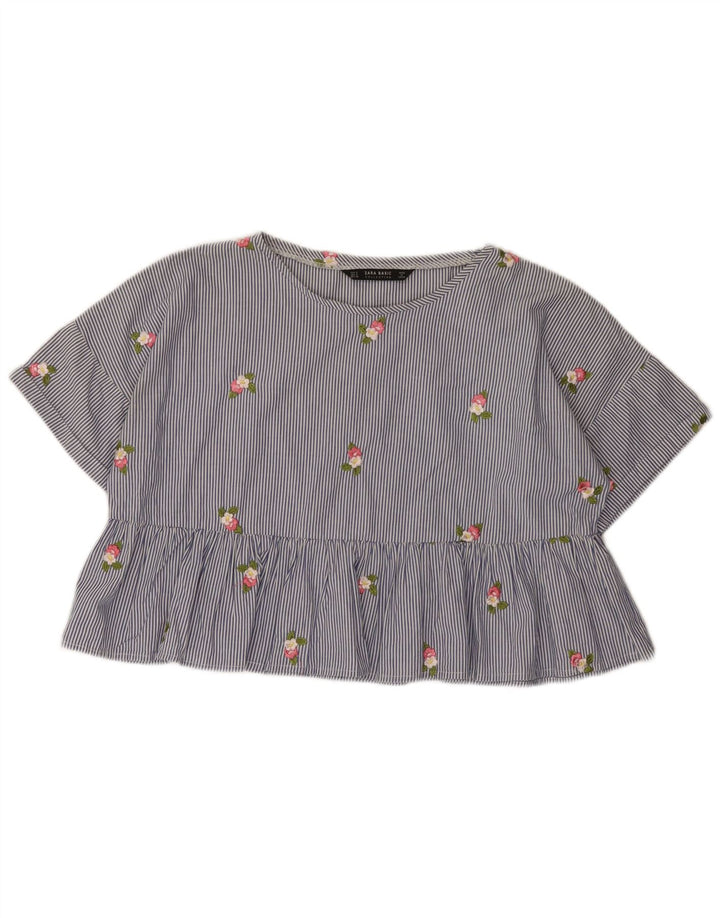 Übergroßes Crop-Blusenoberteil von Zara für Damen, Größe S, Blau, Nadelstreifen, Baumwolle