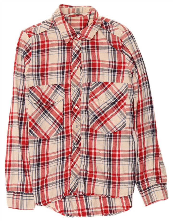Zara Damen Flanellhemd UK 14 Mittelrot karierte Baumwolle