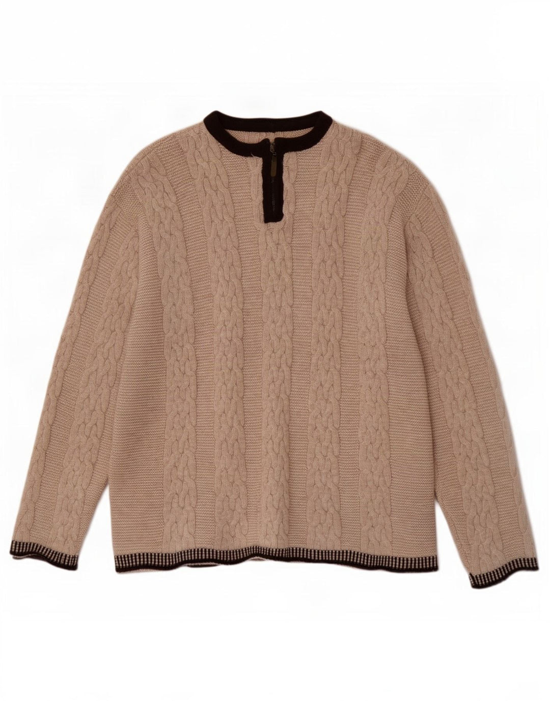 Vintage Herren-Pullover mit Reißverschluss am Hals, große beige Colourblock-Wolle
