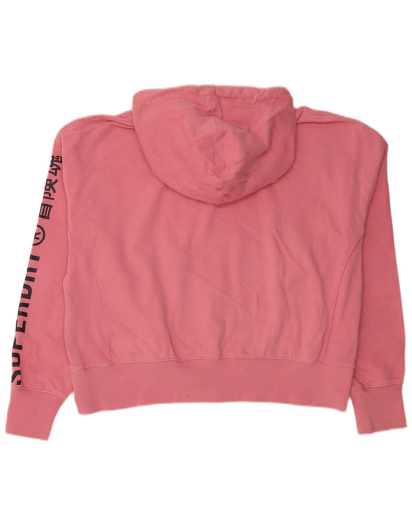 SUPERDRY Damen Crop Graphic Übergroßer Kapuzenpullover UK 16 Large Rosa