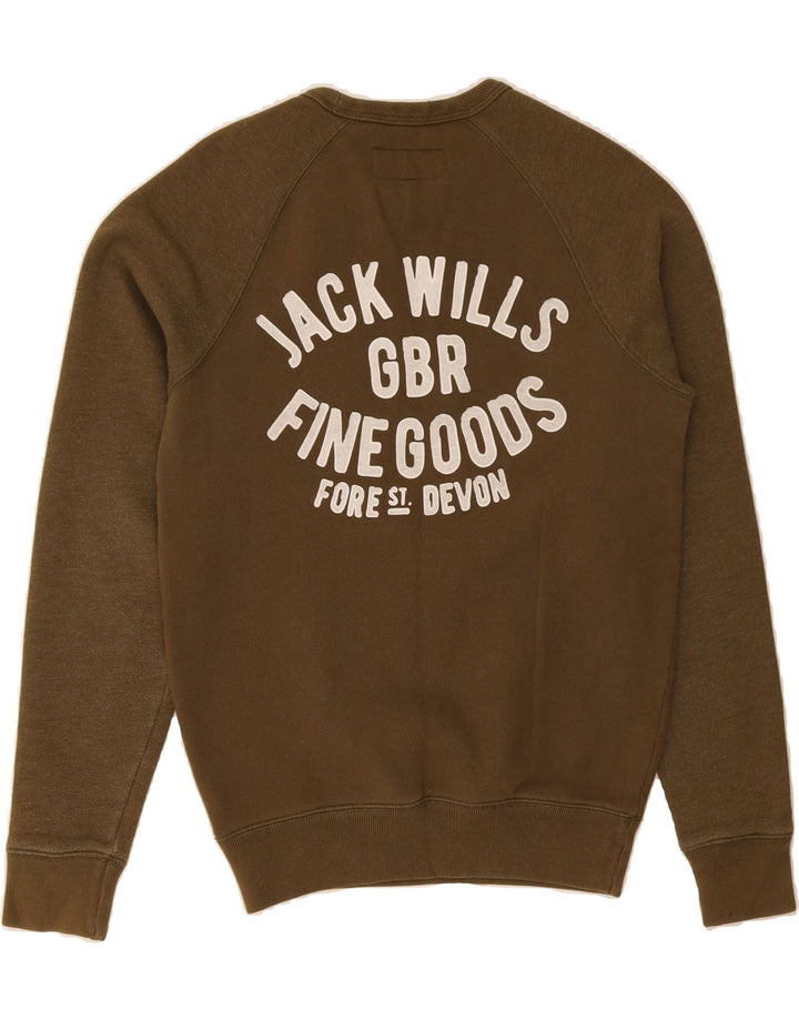 JACK WILLS Mens Graphic Sweatshirt Jumper XS Khaki Cotton Vintage Jack Wills and Second-Hand Jack Wills from Messina Hembry 