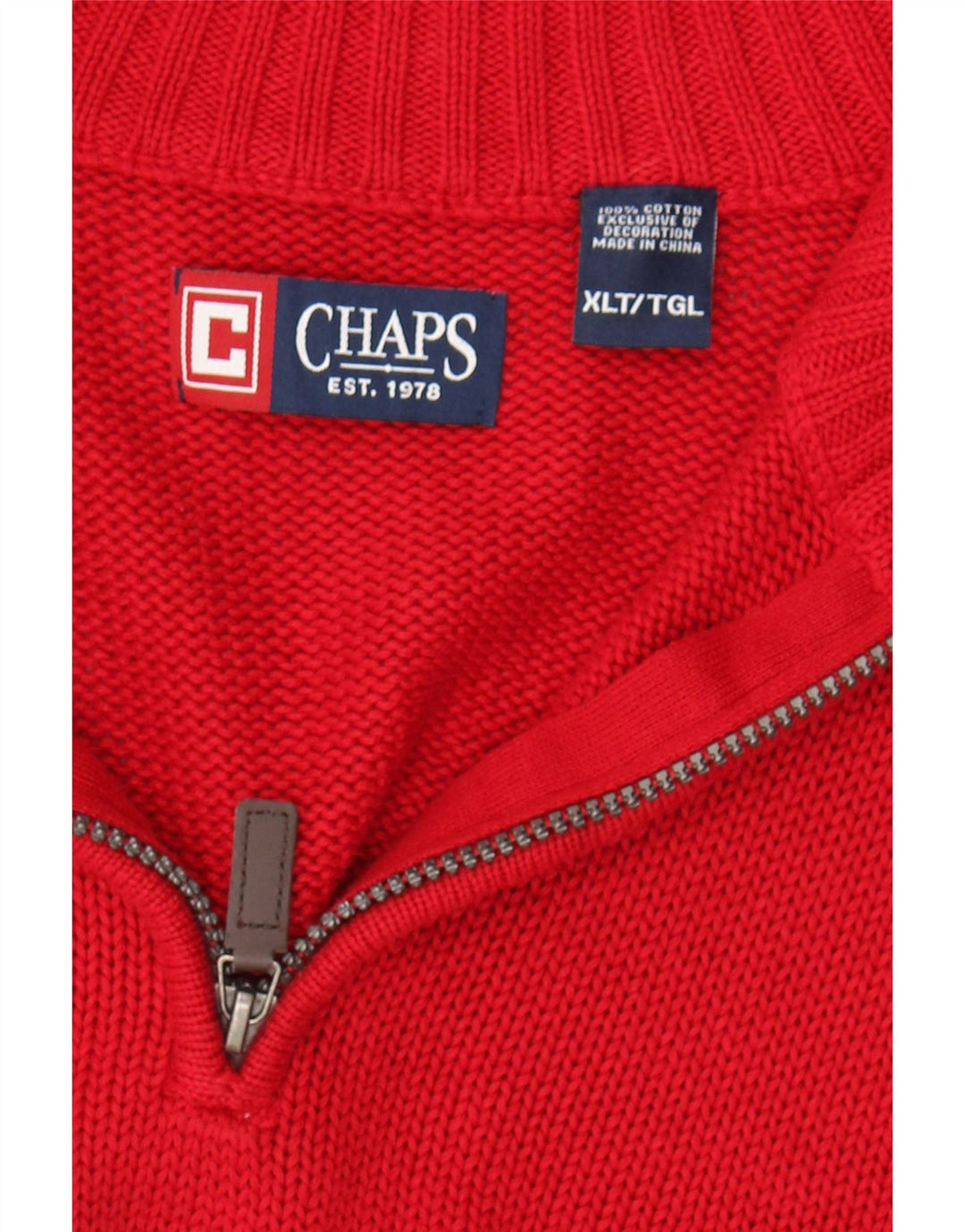 CHAPS Mens Zip Neck Jumper Sweater XL Red Cotton Vintage Chaps and Second-Hand Chaps from Messina Hembry 