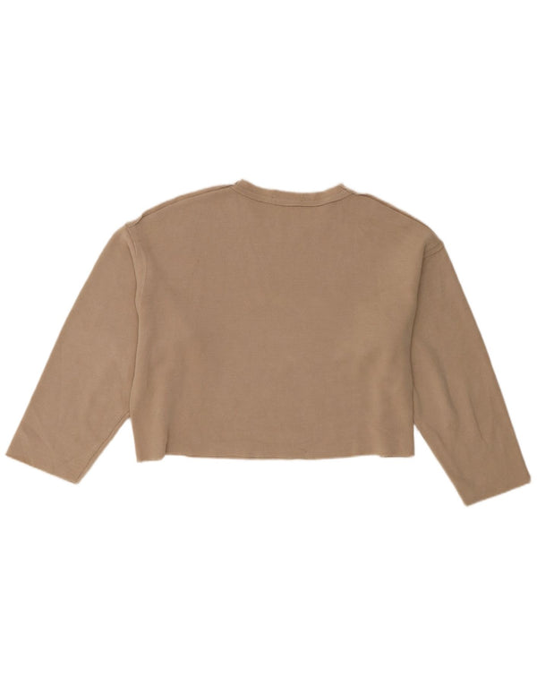 Zara Damen Crop Oversized Top Langarm UK 10 Small Beige