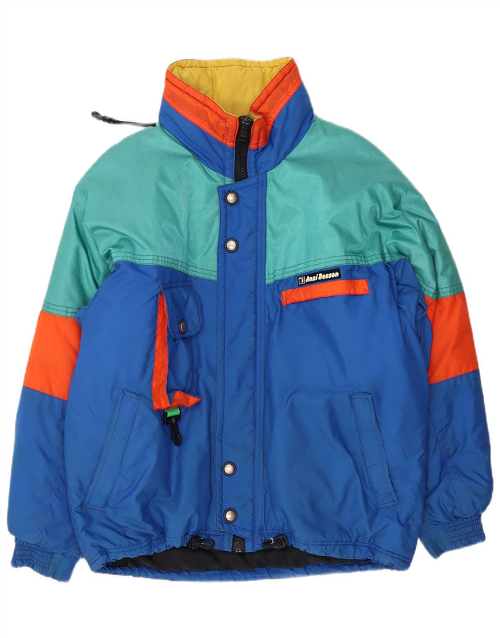 Anzi Besson Herren-Skijacke mit Kapuze, lockere Passform, Größe 46, klein, Blau, Farbblock