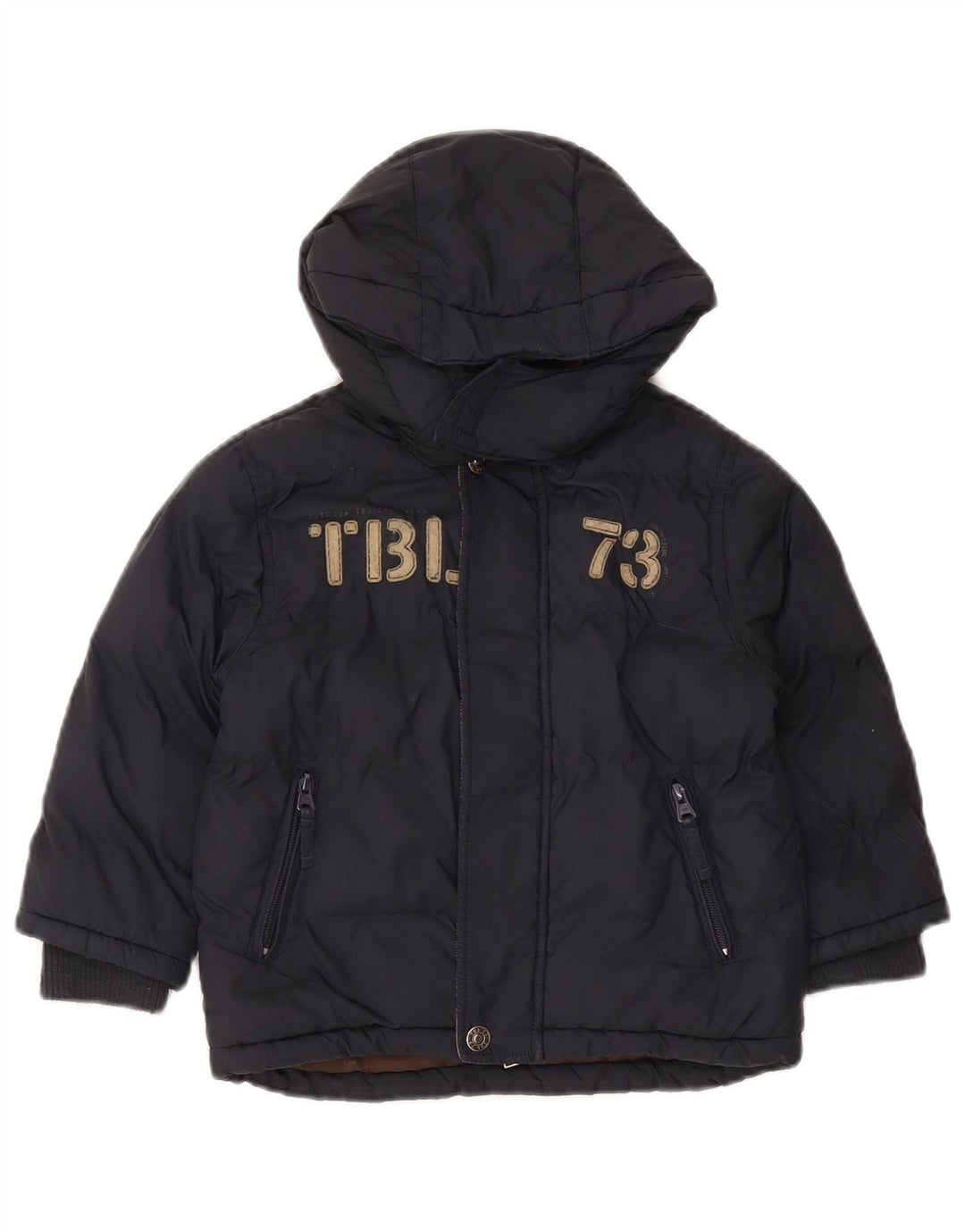 Timberland Jungen gepolsterte Jacke mit grafischer Kapuze, 3–4 Jahre, marineblaues Polyester