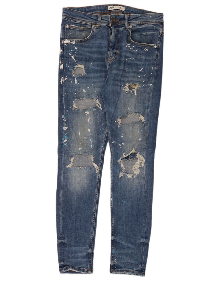 Zara Herren Distressed Slim Jeans EU 38 Small W30 L30 Blaue Baumwolle