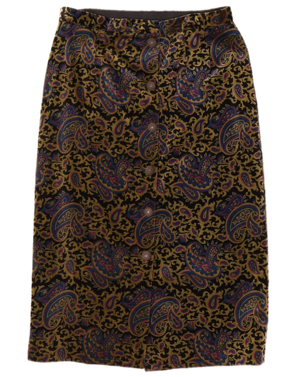 Vintage Damen Midirock aus Samt mit hoher Taille, W24, XS, mehrfarbig, Paisleymuster