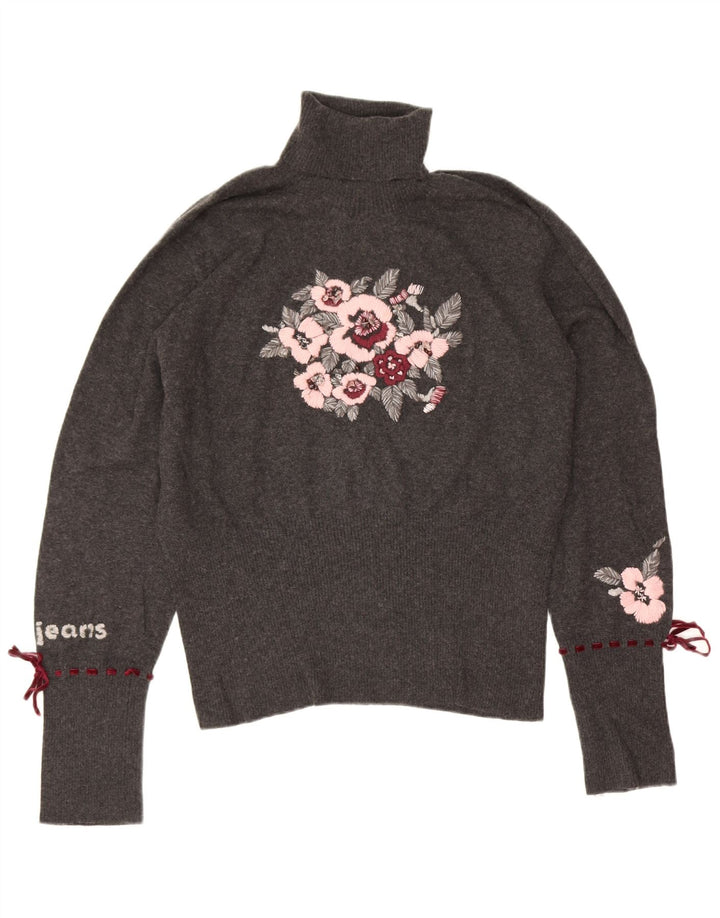 Grafischer Rollkragenpullover für Damen von Les Copains, Größe 46, groß, grau geblümt