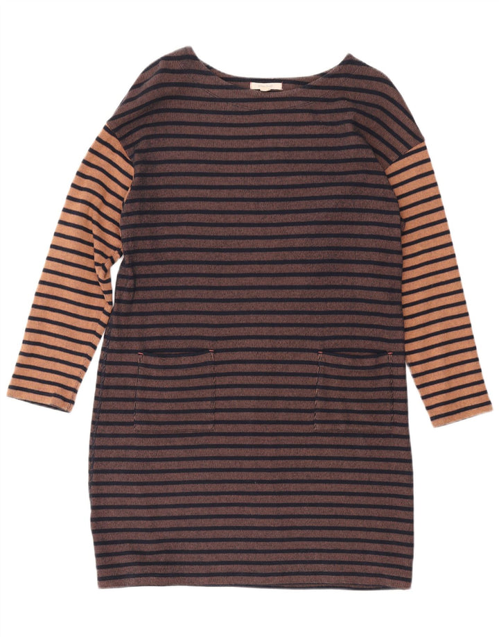 WHITE STUFF Damen Langarm-Etuikleid, Gr. 44, groß, braun gestreift