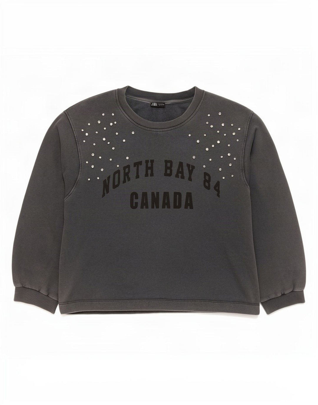 Zara Damen-Sweatshirt mit Grafik-Übergröße, Gr. 14, Mittelgrau