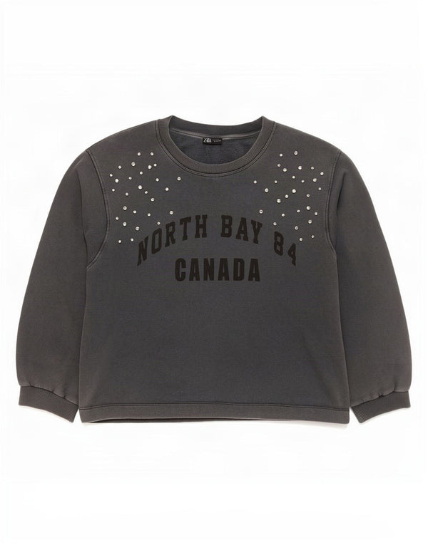 Zara Damen-Sweatshirt mit Grafik-Übergröße, Gr. 14, Mittelgrau