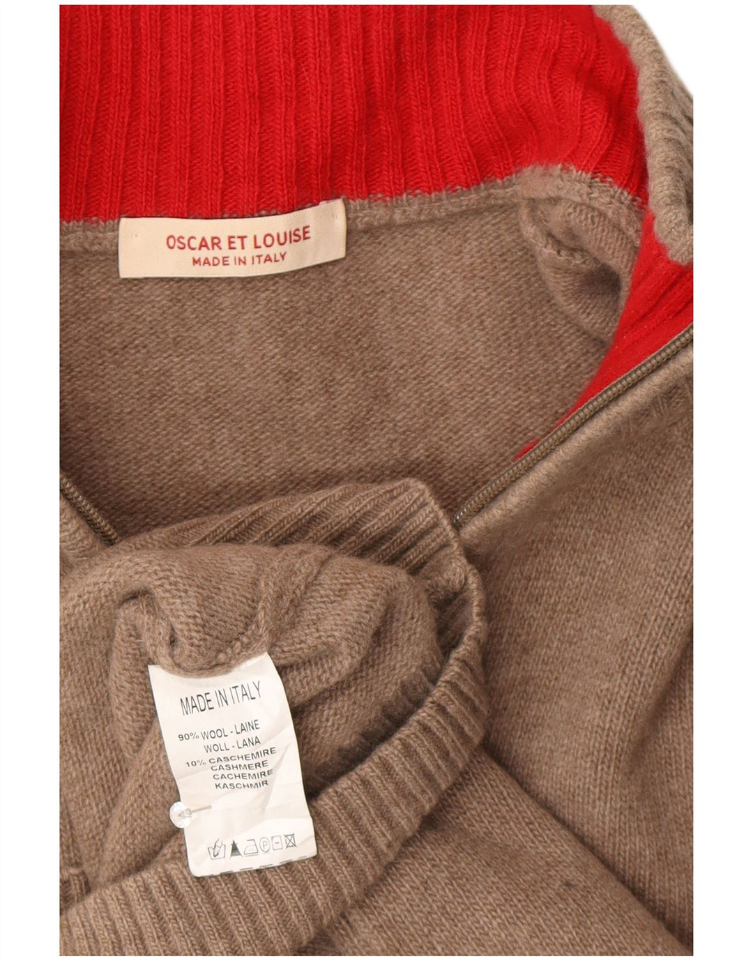 Oscar Et Louise Herren-Pullover mit Reißverschluss am Hals, mittelbeige Wolle