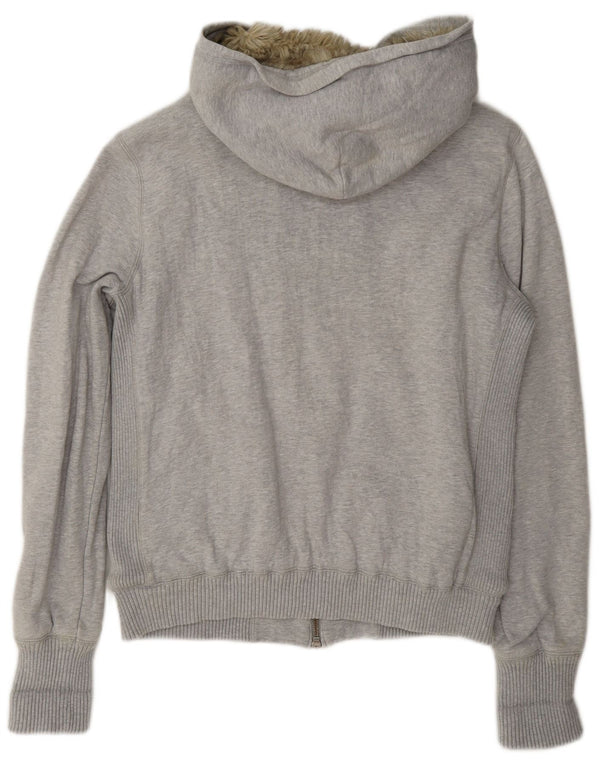 Benetton Womens Sherpa Zip Hoodie Pullover UK 16 Große grau gefleckte Baumwolle