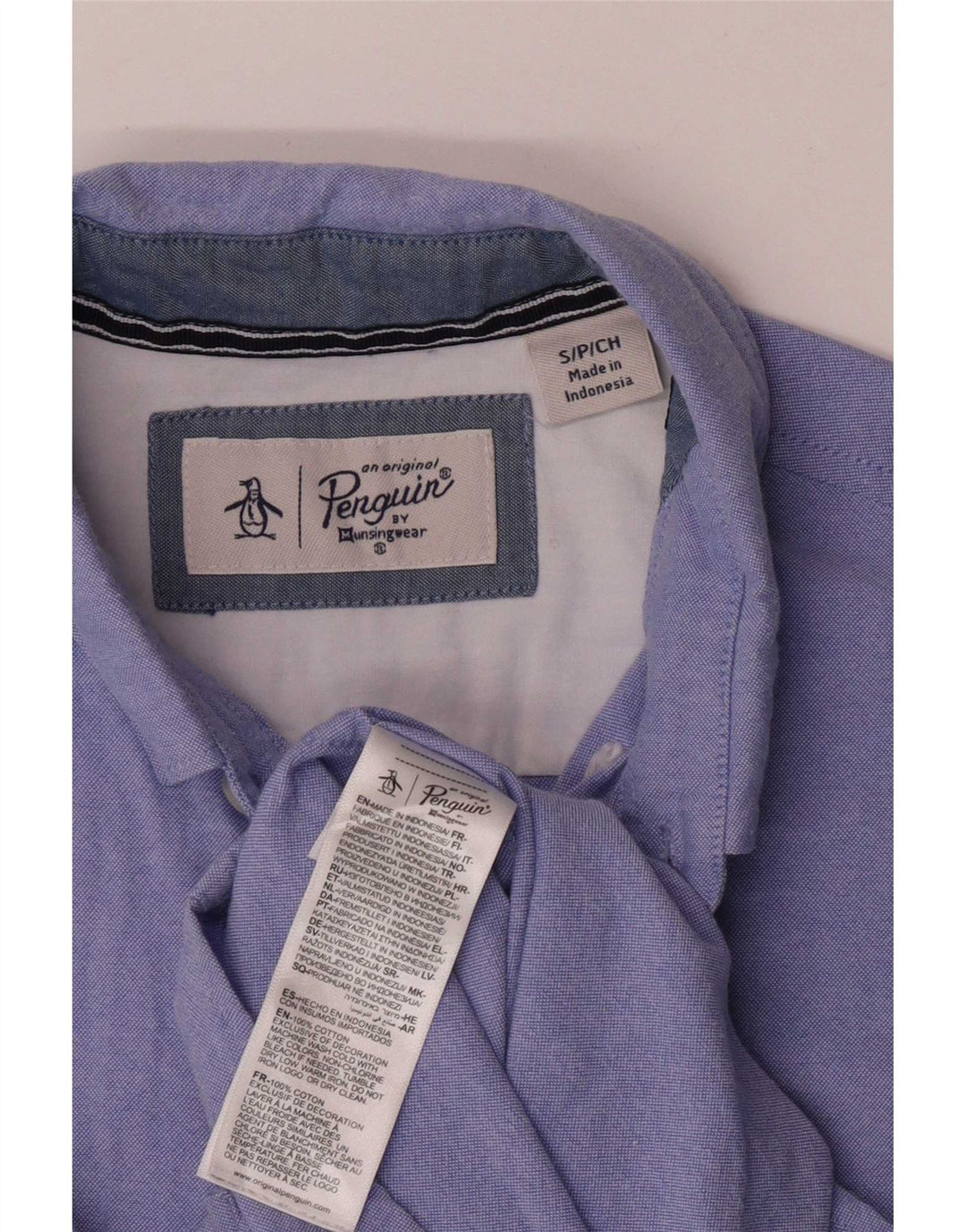 Penguin Herren-Kurzarmhemd, klein, aus blauer Baumwolle