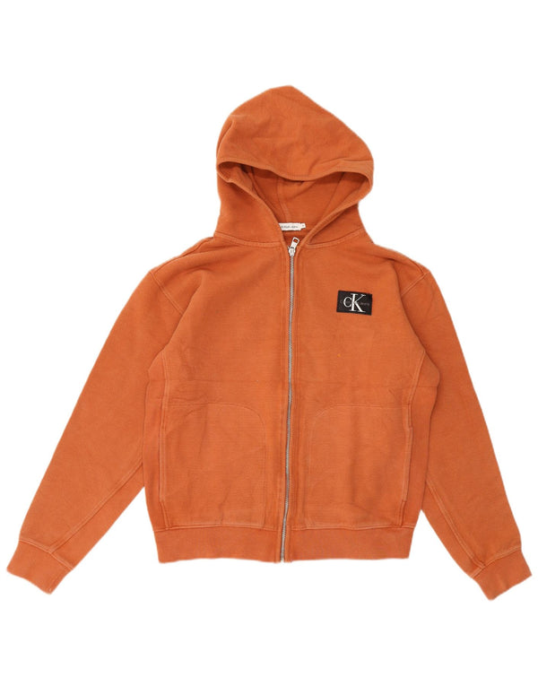 Calvin Klein Mädchen-Kapuzenpullover mit Reißverschluss, 15–16 Jahre, orange Baumwolle