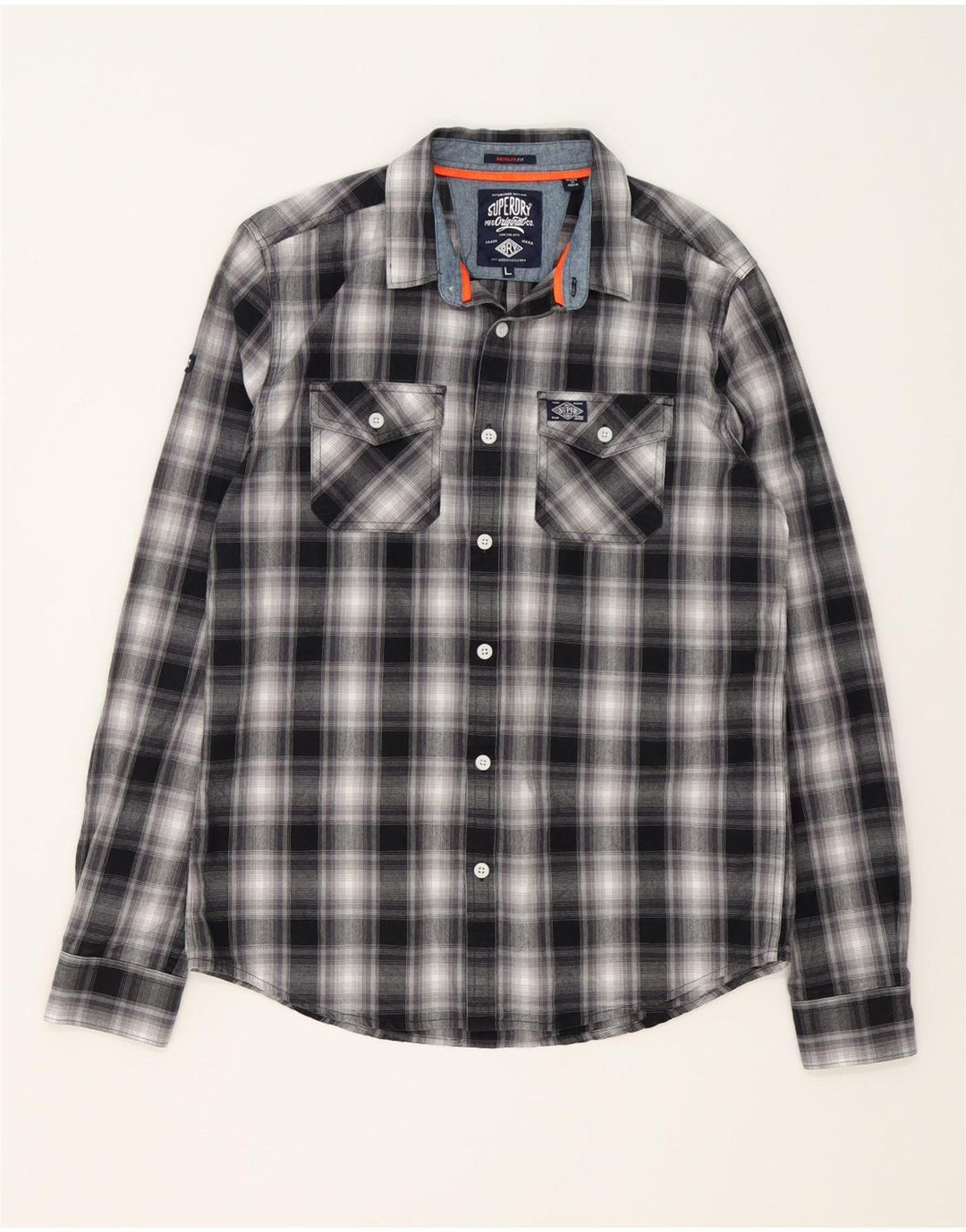 SUPERDRY Herren-Hemd, groß, schwarz, kariert, Baumwolle