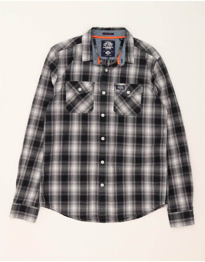 SUPERDRY Herren-Hemd, groß, schwarz, kariert, Baumwolle