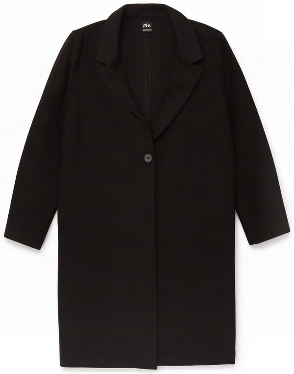 Zara Damen 1-Knopf-Mantel UK 14 Mittelschwarzes Polyester