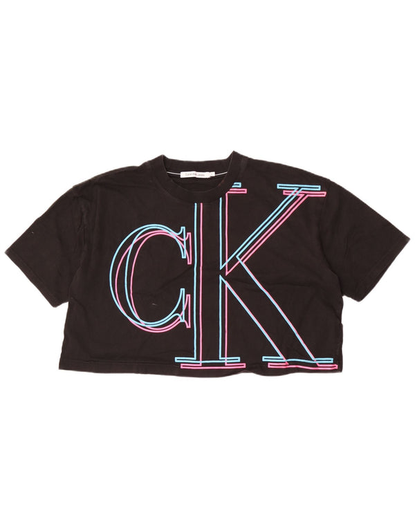 Calvin Klein Damen Crop Oversize Graphic T-Shirt Top UK 18 XL Schwarz