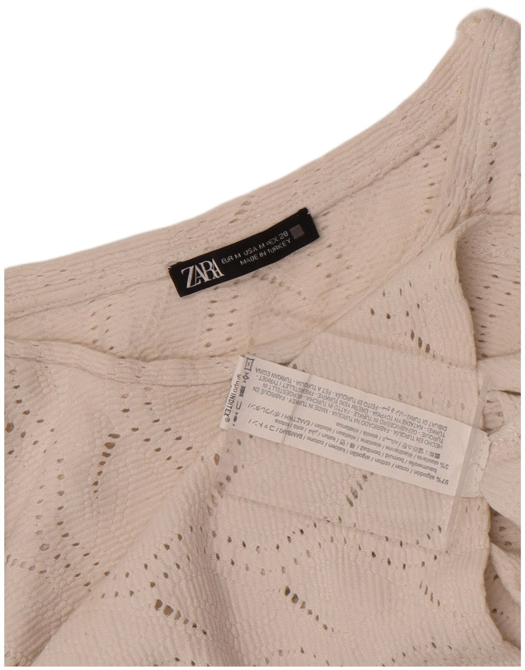 Zara Damen Crop Bluse Top UK 12 Mittelweiße Baumwolle