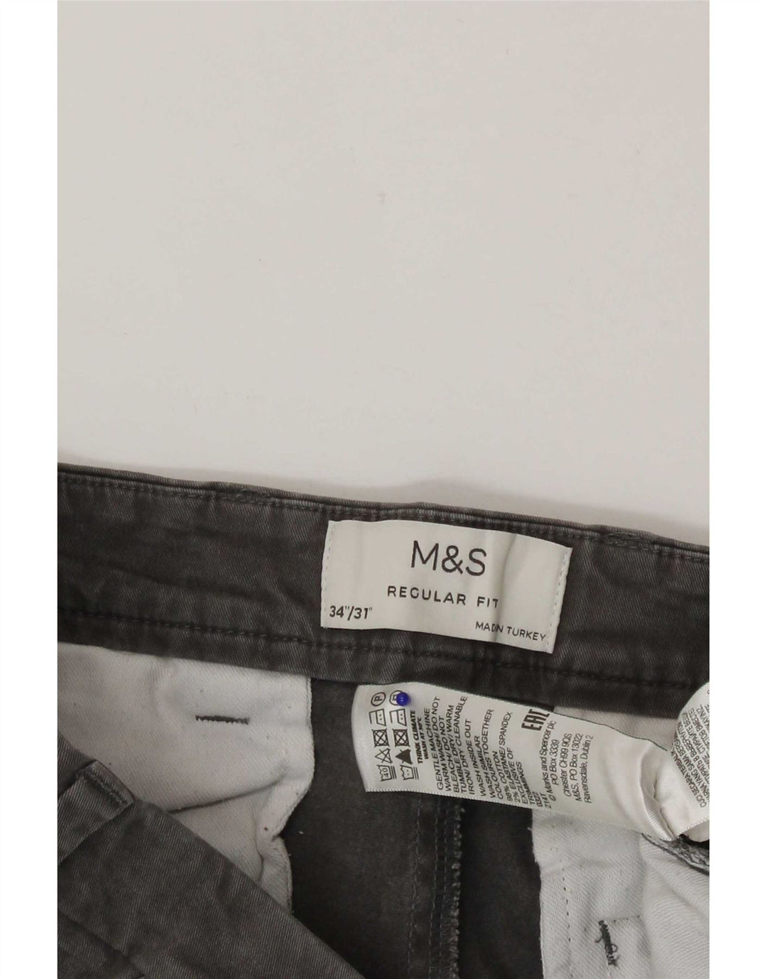 Marks & Spencer Herren-Chinohose mit normaler Passform, W34 L31, graue Baumwolle
