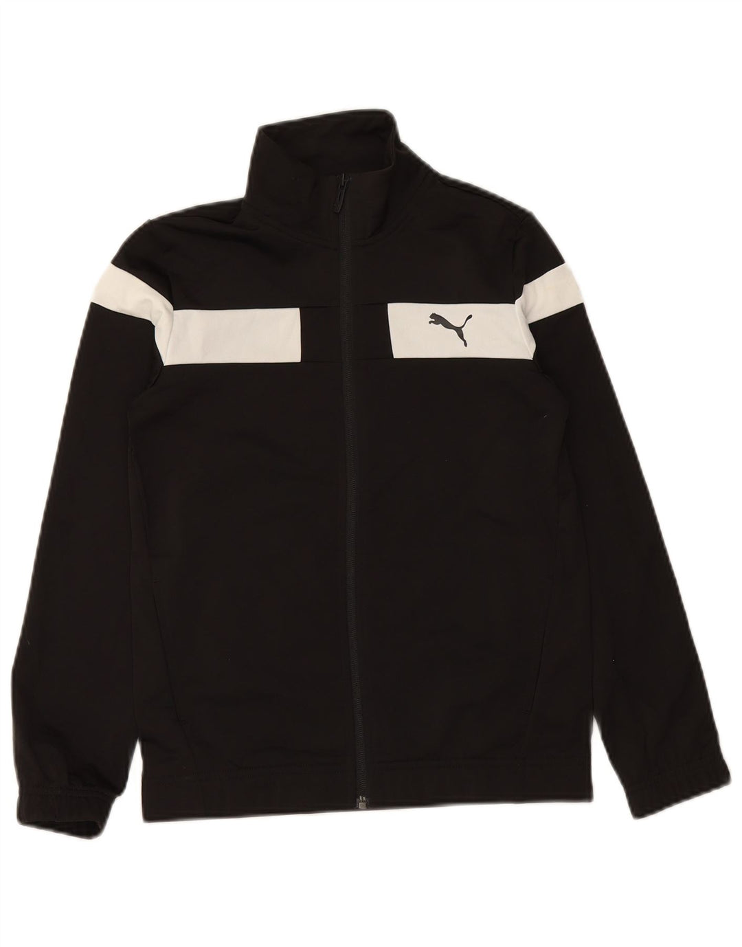 PUMA Jungen-Trainingsanzug-Top-Jacke, 11–12 Jahre, schwarzes Farbblock-Polyester
