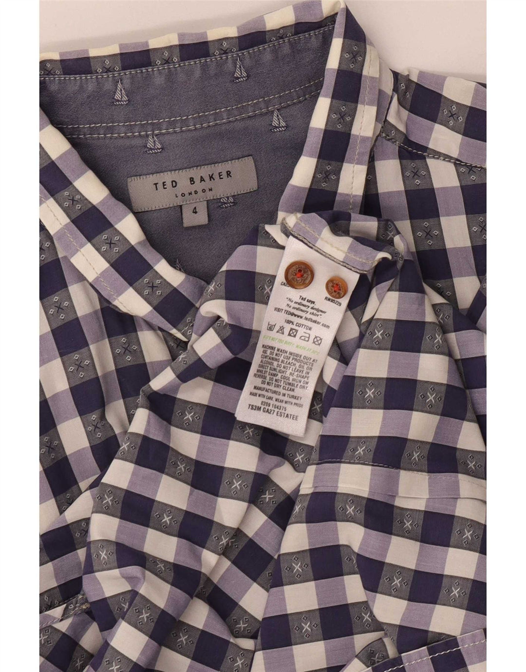 Ted Baker Herrenhemd, Größe 4, groß, lila Gingham-Baumwolle