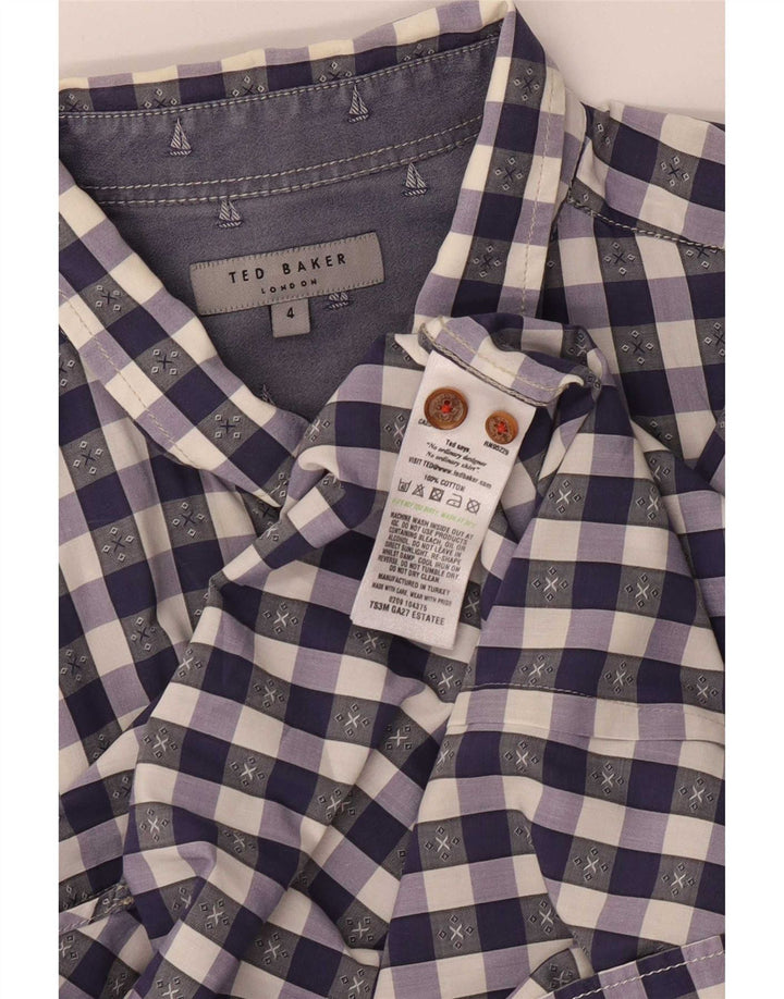 Ted Baker Herrenhemd, Größe 4, groß, lila Gingham-Baumwolle