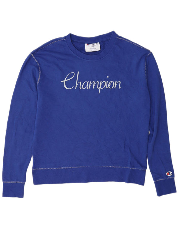 Champion Womens Graphic Oversized Sweatshirt Pullover UK 10 Small Blau Baumwolle