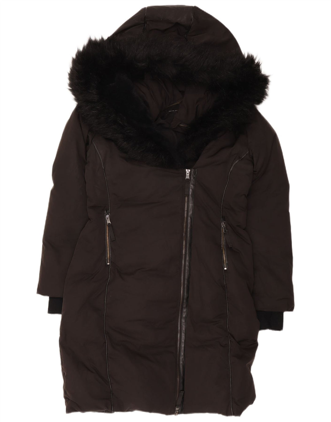 Zara Damen Kapuzenmantel, gepolstert, UK 14, Mittelschwarz, Polyester