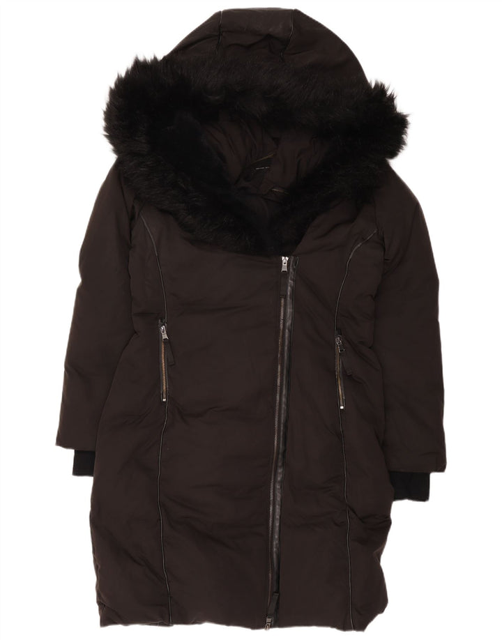 Zara Damen Kapuzenmantel, gepolstert, UK 14, Mittelschwarz, Polyester