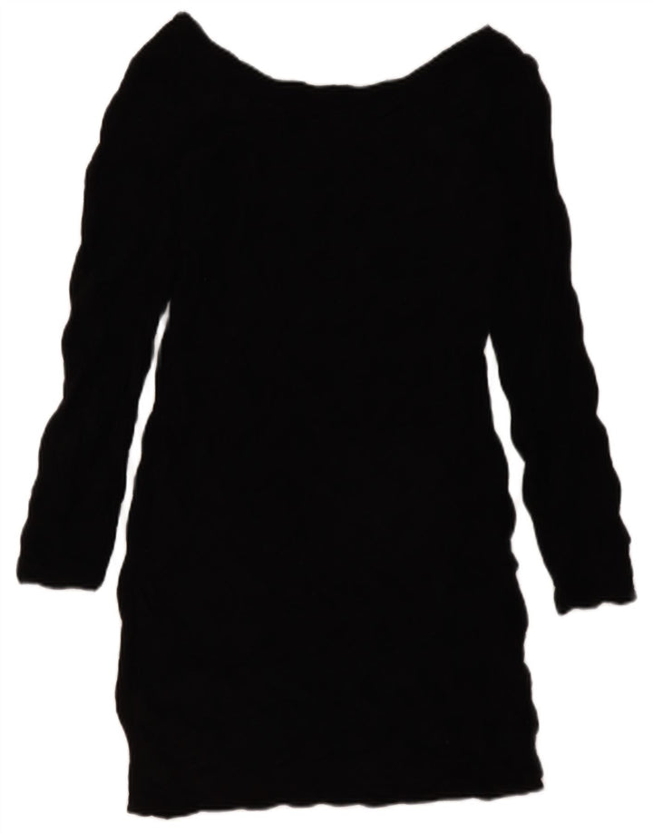 ZARA Damen Langarm-Etuikleid UK 14 Large Schwarz