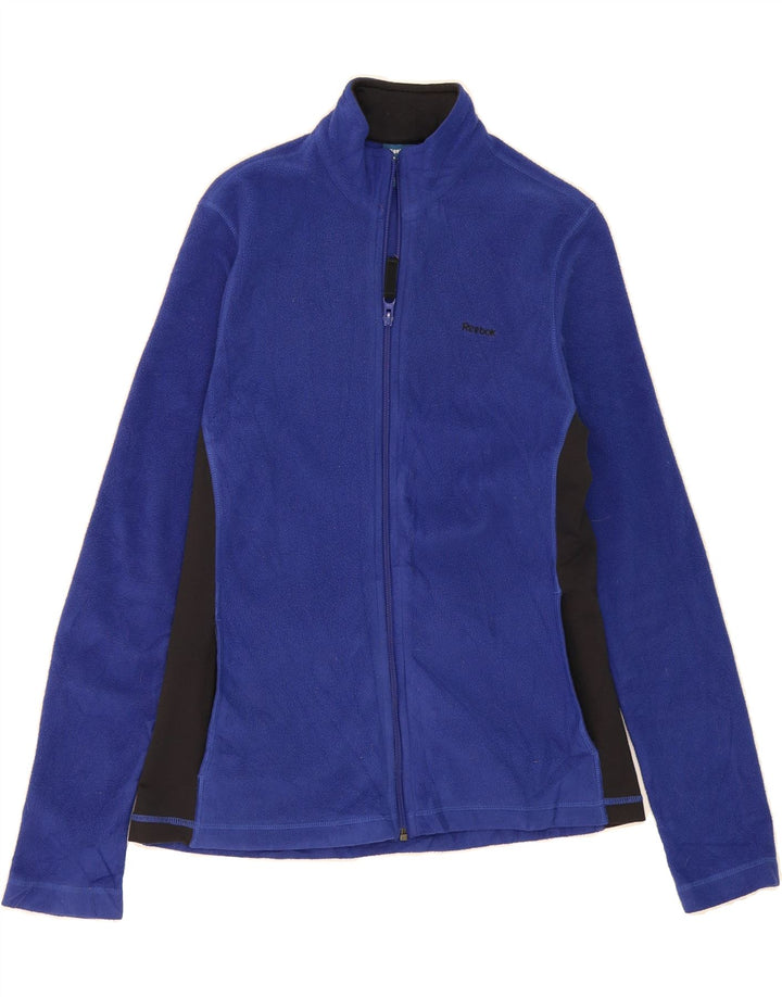 REEBOK Womens Fleece Jacket UK 12 Medium Navy Blue Colourblock Polyester Vintage Reebok and Second-Hand Reebok from Messina Hembry 
